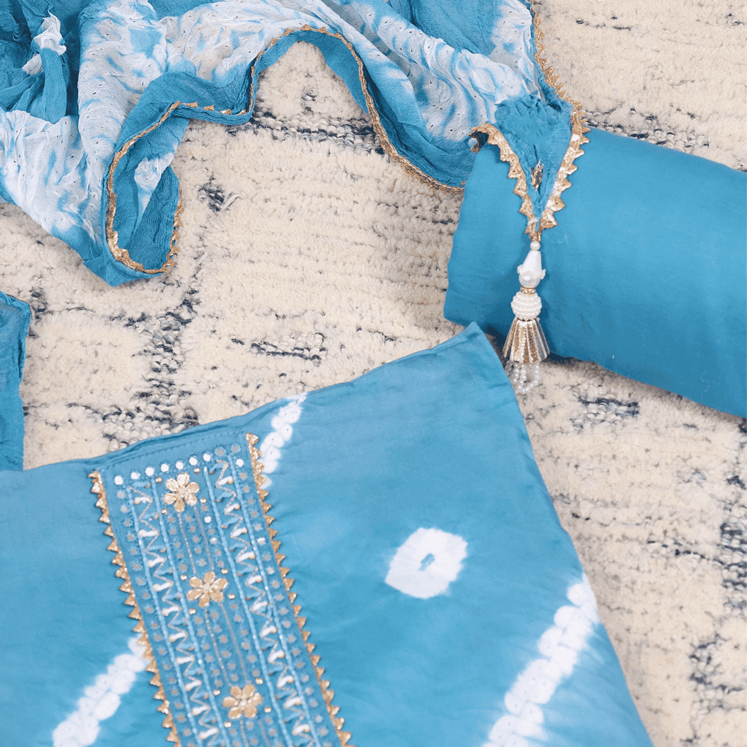 Glacious Blue Shibori Cotton Unstitched Suit Set
