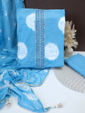 Glacious Blue Tye-Dye Cotton Unstitched Suit Set