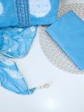 Glacious Blue Tye-Dye Cotton Unstitched Suit Set