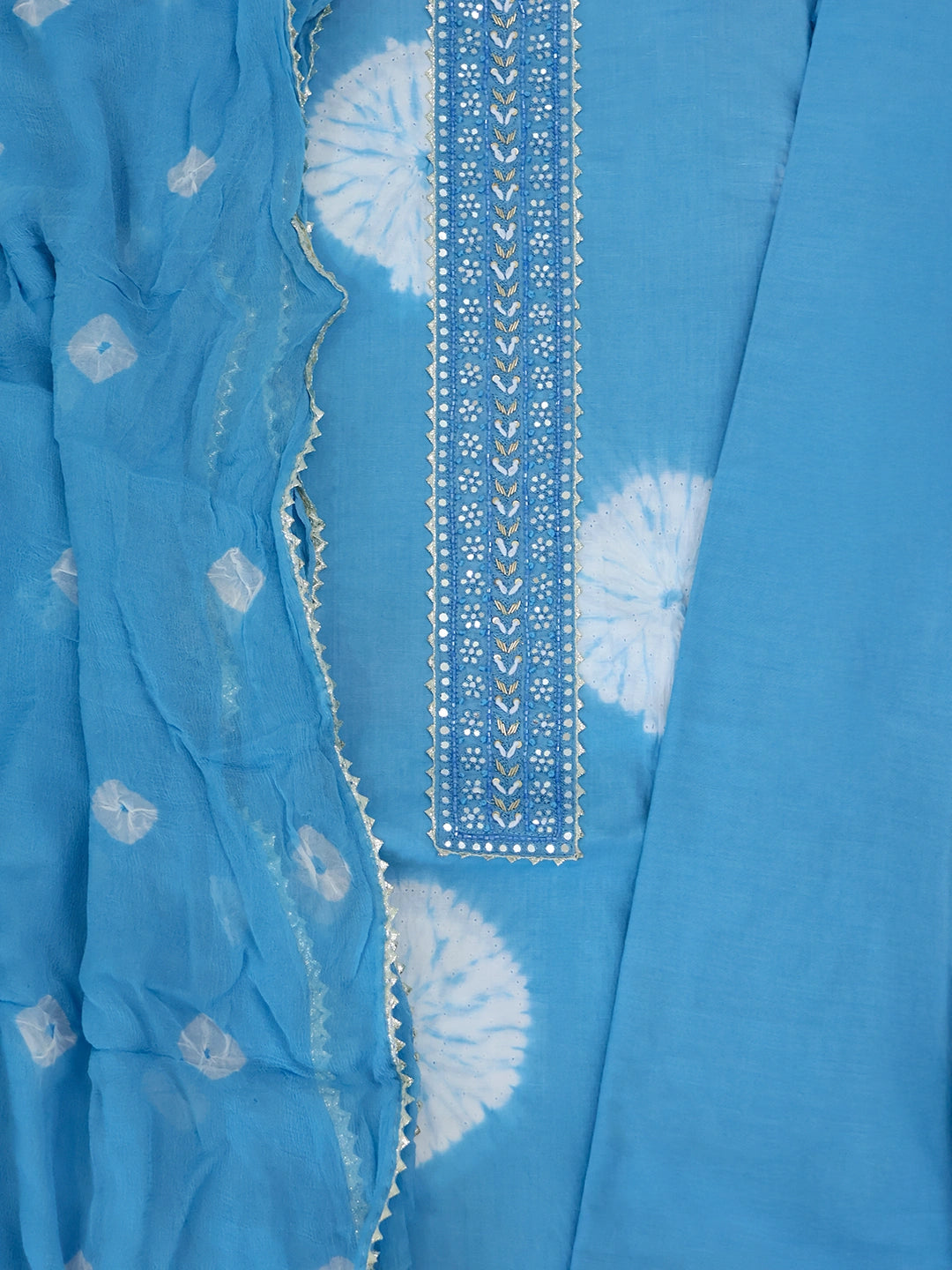 Glacious Blue Tye-Dye Cotton Unstitched Suit Set