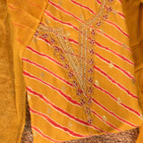Gold Leheriya Muslin Unstitched Salwar Suit