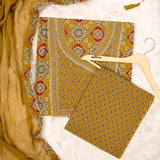 Golden Mustard Ajrakh Print Cotton Unstitched Suit Set