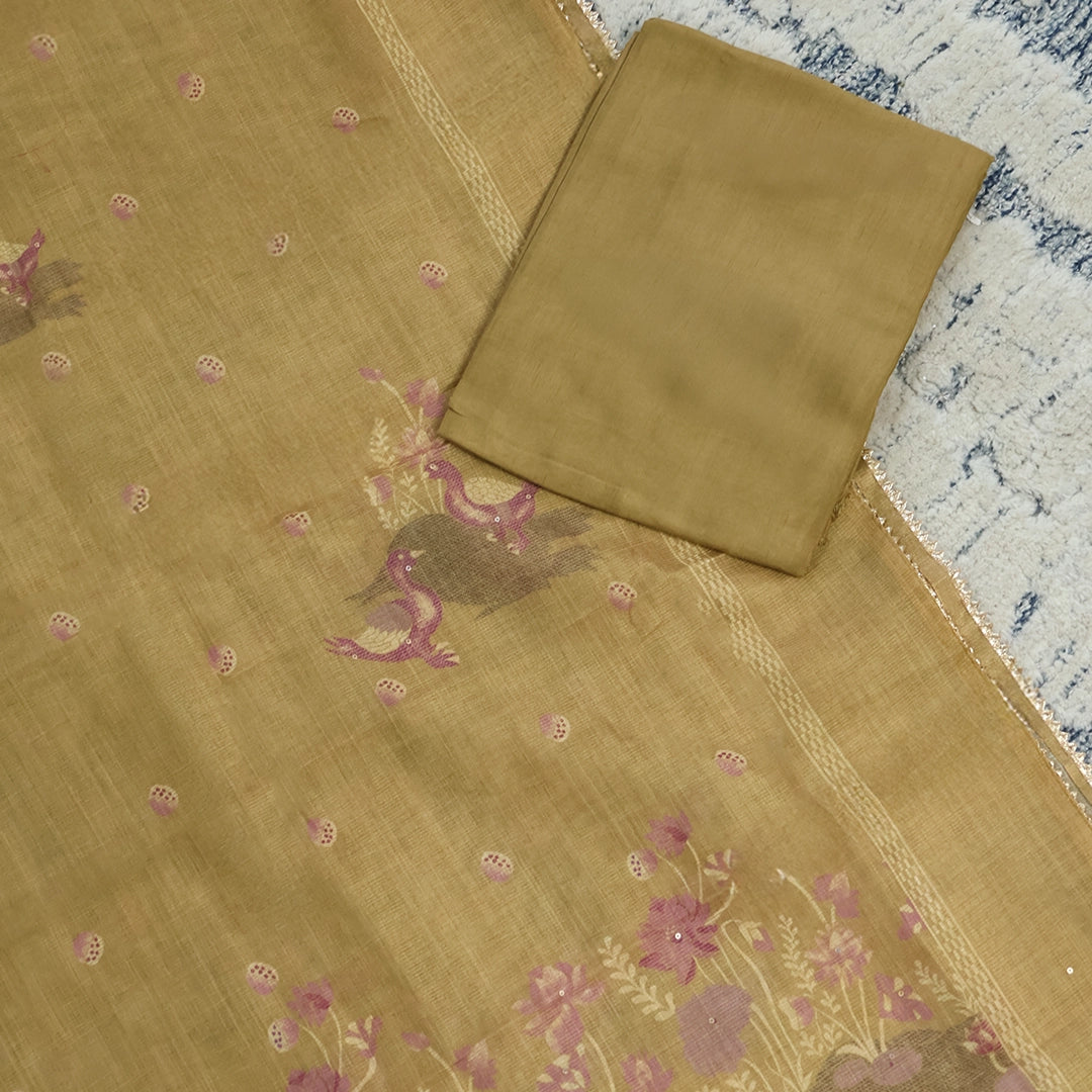 Golden Tissue Silk Unstitched Suit Set