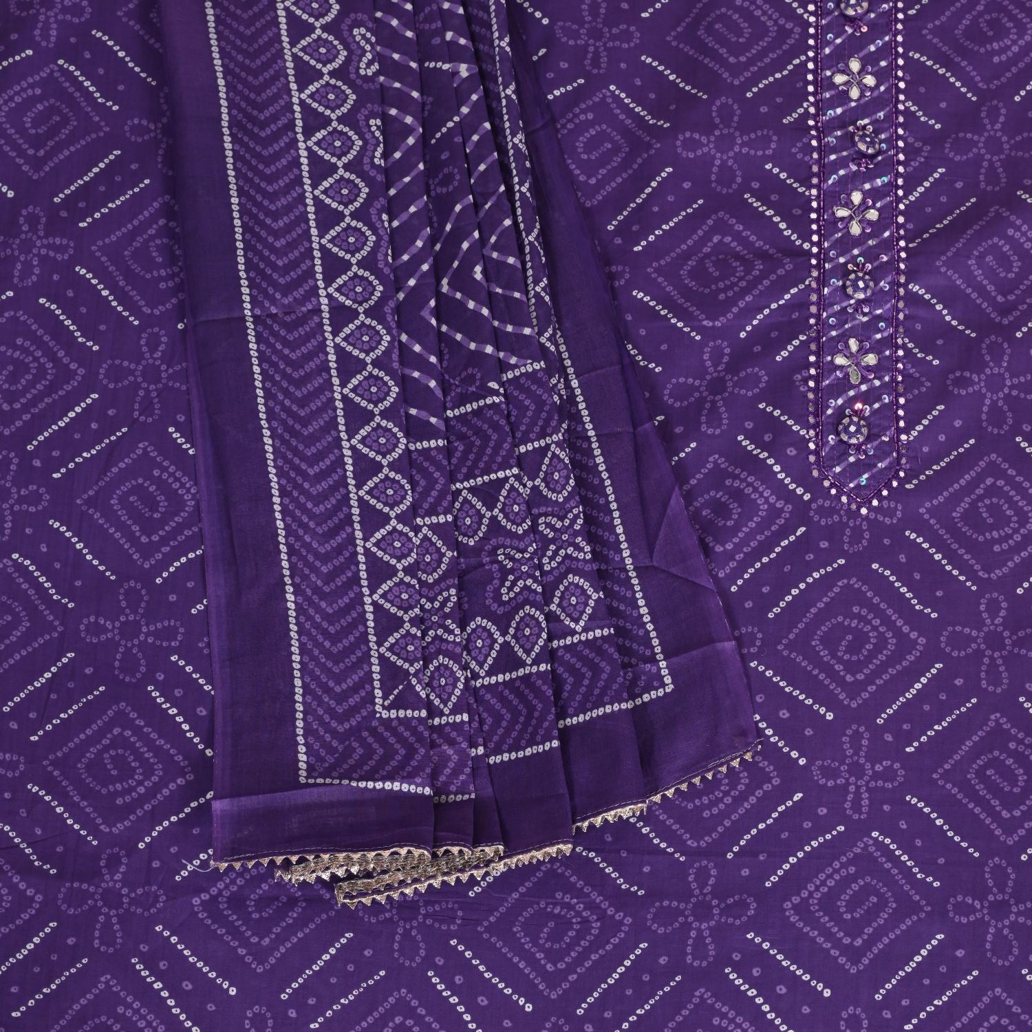Grape Purple Bandhani Cotton Unstitched Salwar Suit
