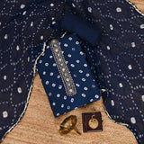 Blue Crepe Bandhani Unstitched Salwar Unstitched Suit