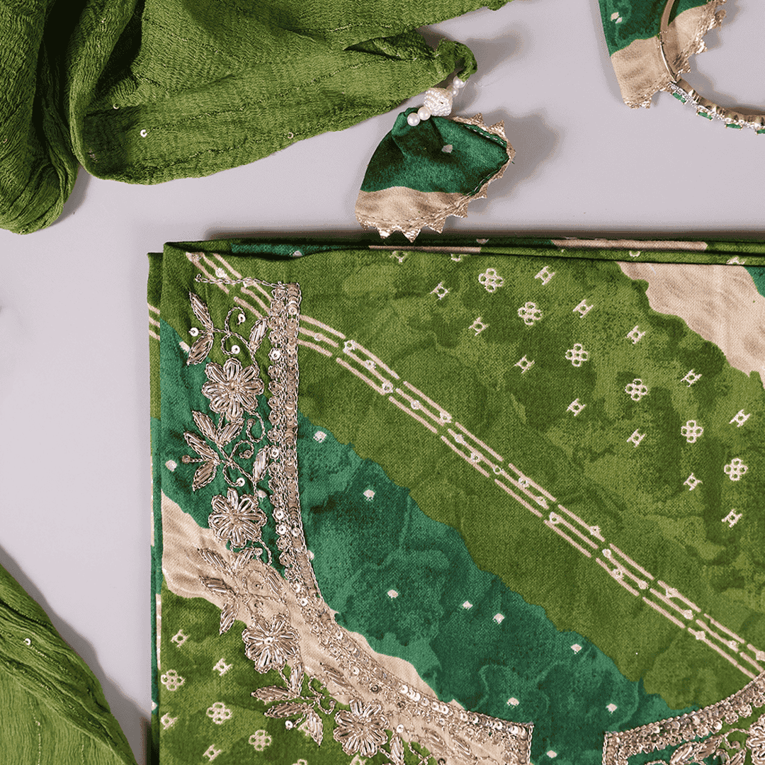 Hariyali Teej Leheriya Cotton Unstitched Suit Set