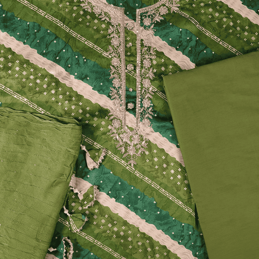 Hariyali Teej Leheriya Cotton Unstitched Suit Set