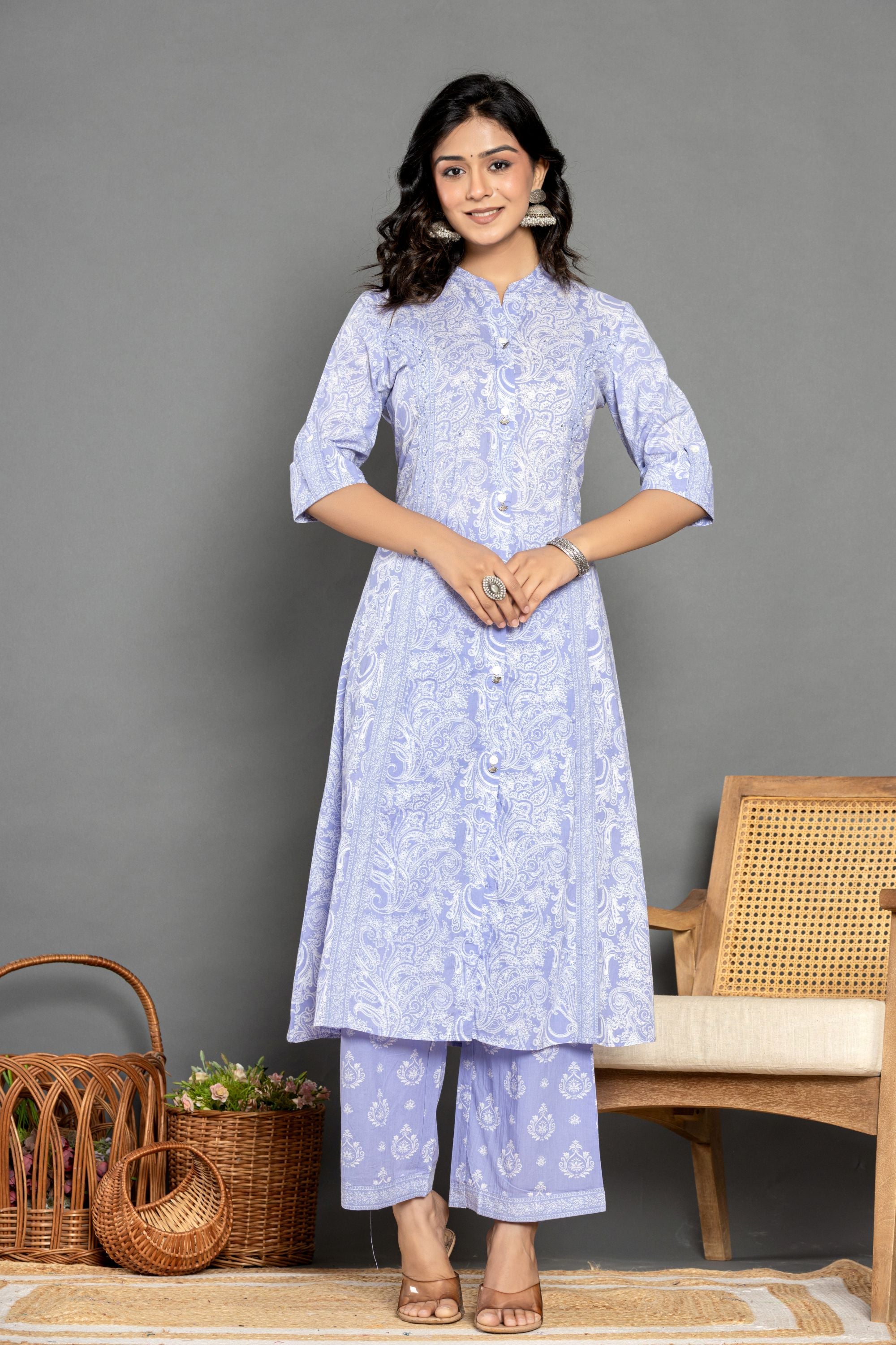 Heather Purple A Line Suit Set
