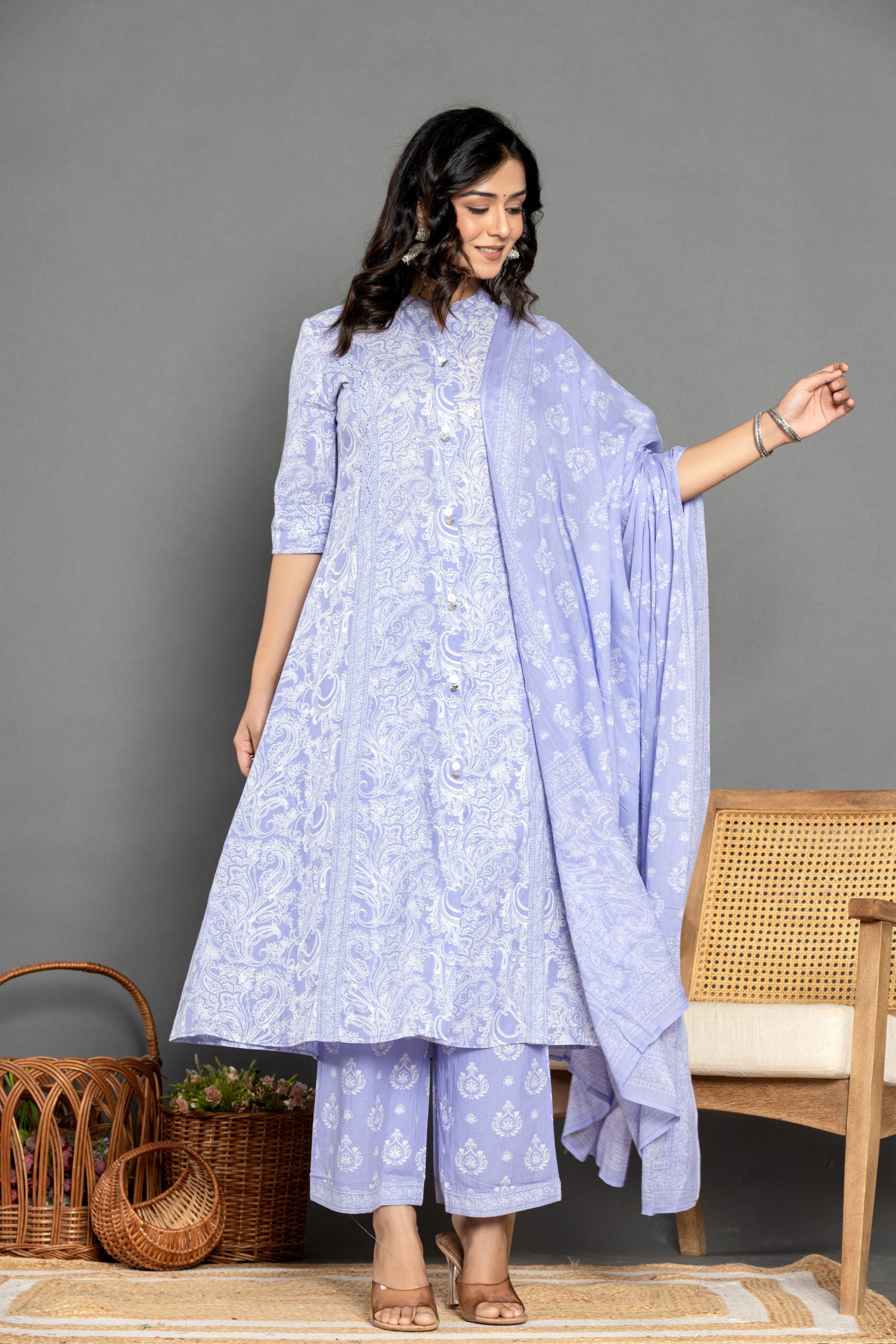 Heather Purple A Line Suit Set