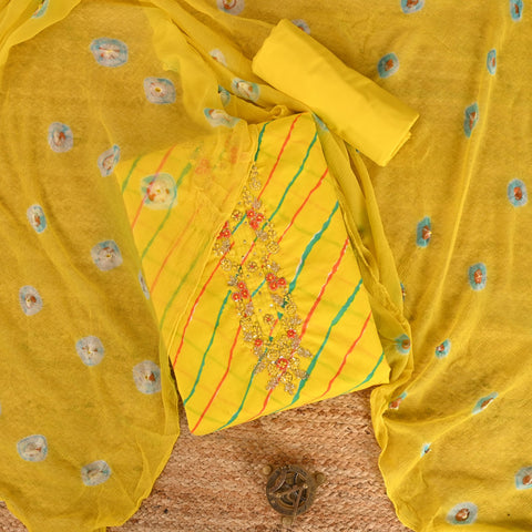Bright yellow Leheriya Cotton Suit Set