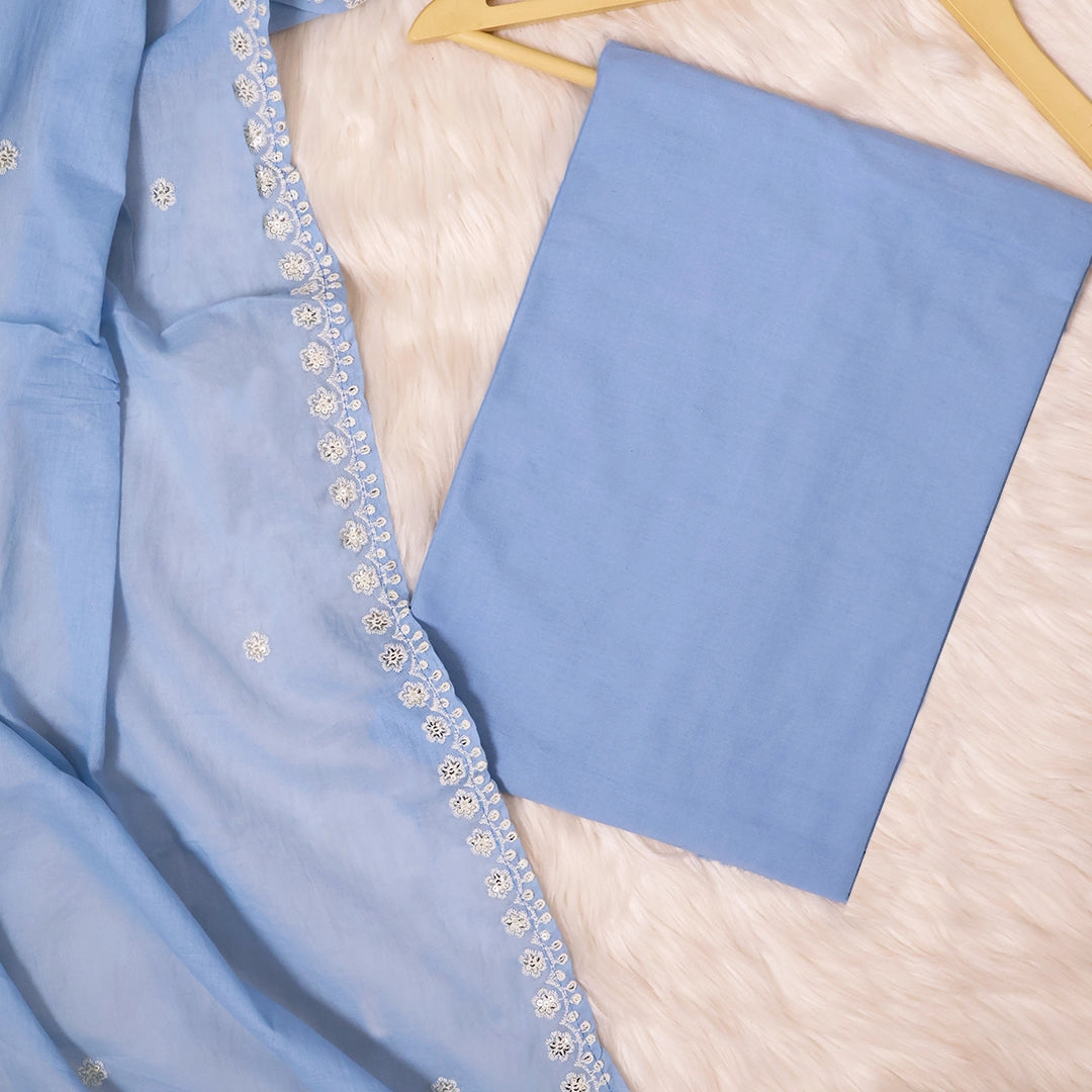 IceBerg Blue Embroidered Cotton Unstitched Suit Set