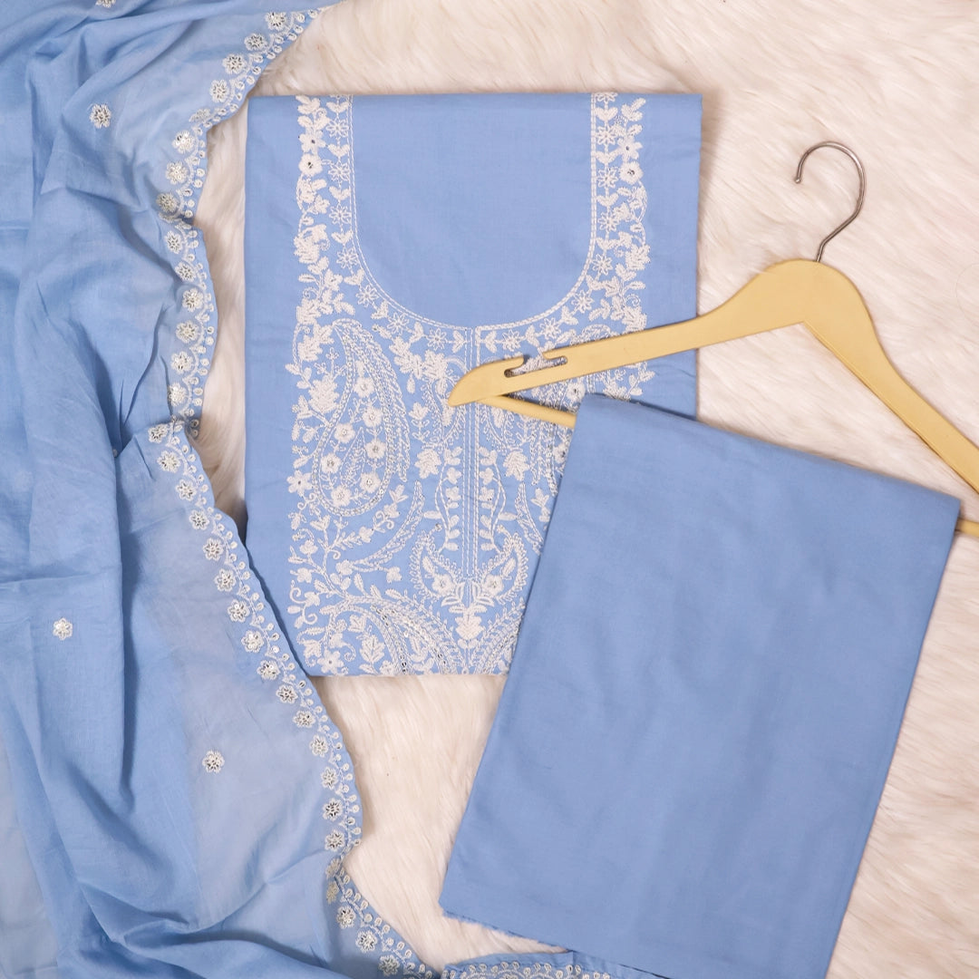 IceBerg Blue Embroidered Cotton Unstitched Suit Set