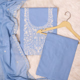 IceBerg Blue Embroidered Cotton Unstitched Suit Set