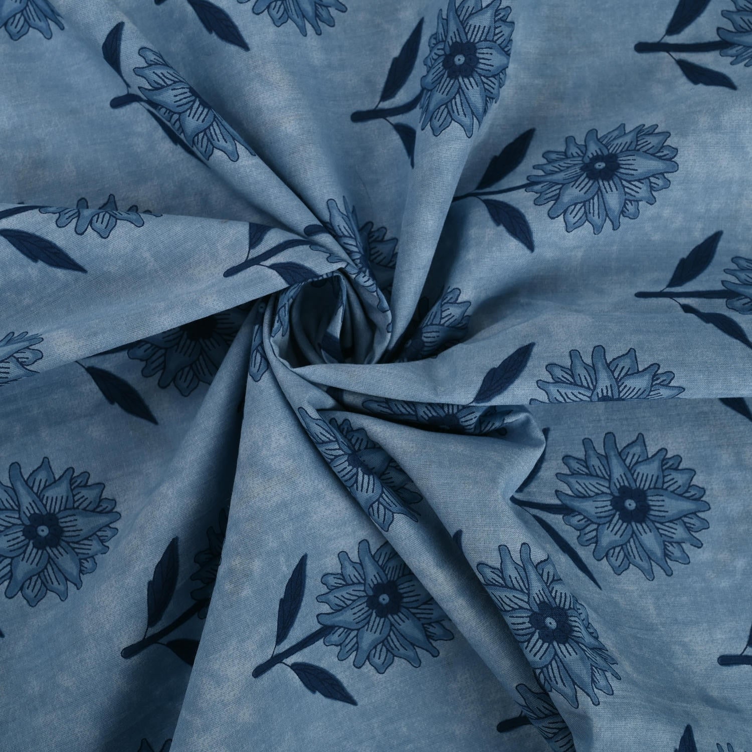 Indigo Blue Bagru Cotton Unstitched Suit Set