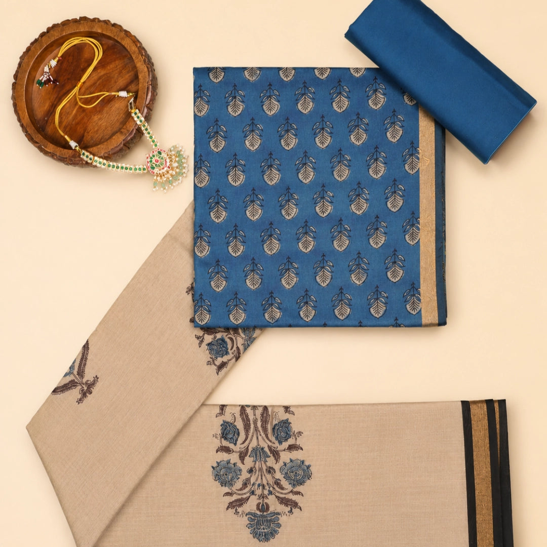 Indigo Blue Maheshwari SilkUnstitched Suit Set