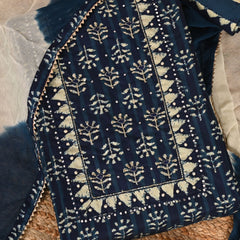 Indigo Dabu Print Cotton Unstitched Salwar Suit