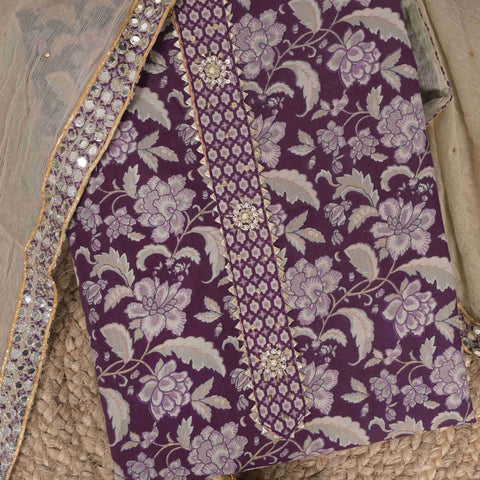 Iris Purple Kalamkari Print Cotton Suit Set