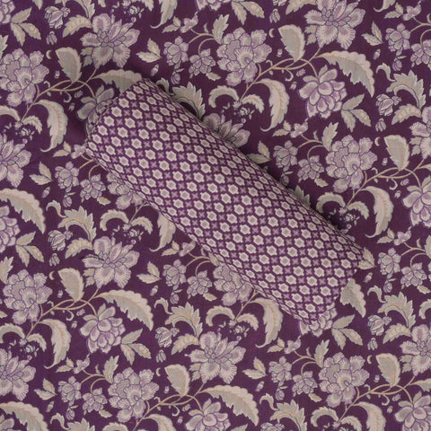 Iris Purple Kalamkari Print Cotton Unstitched Suit Set