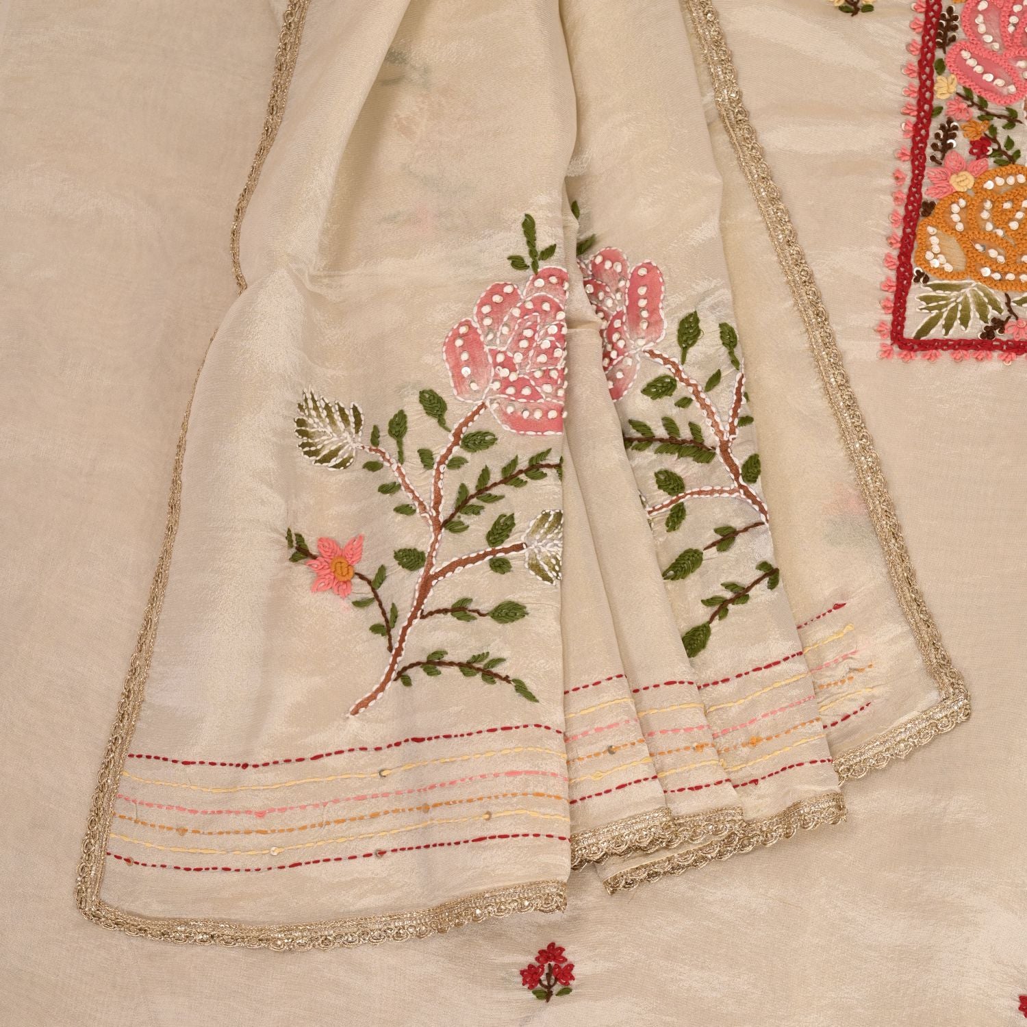Ivory Tissue Sutt Work Cotton Unstitched Salwar Suit