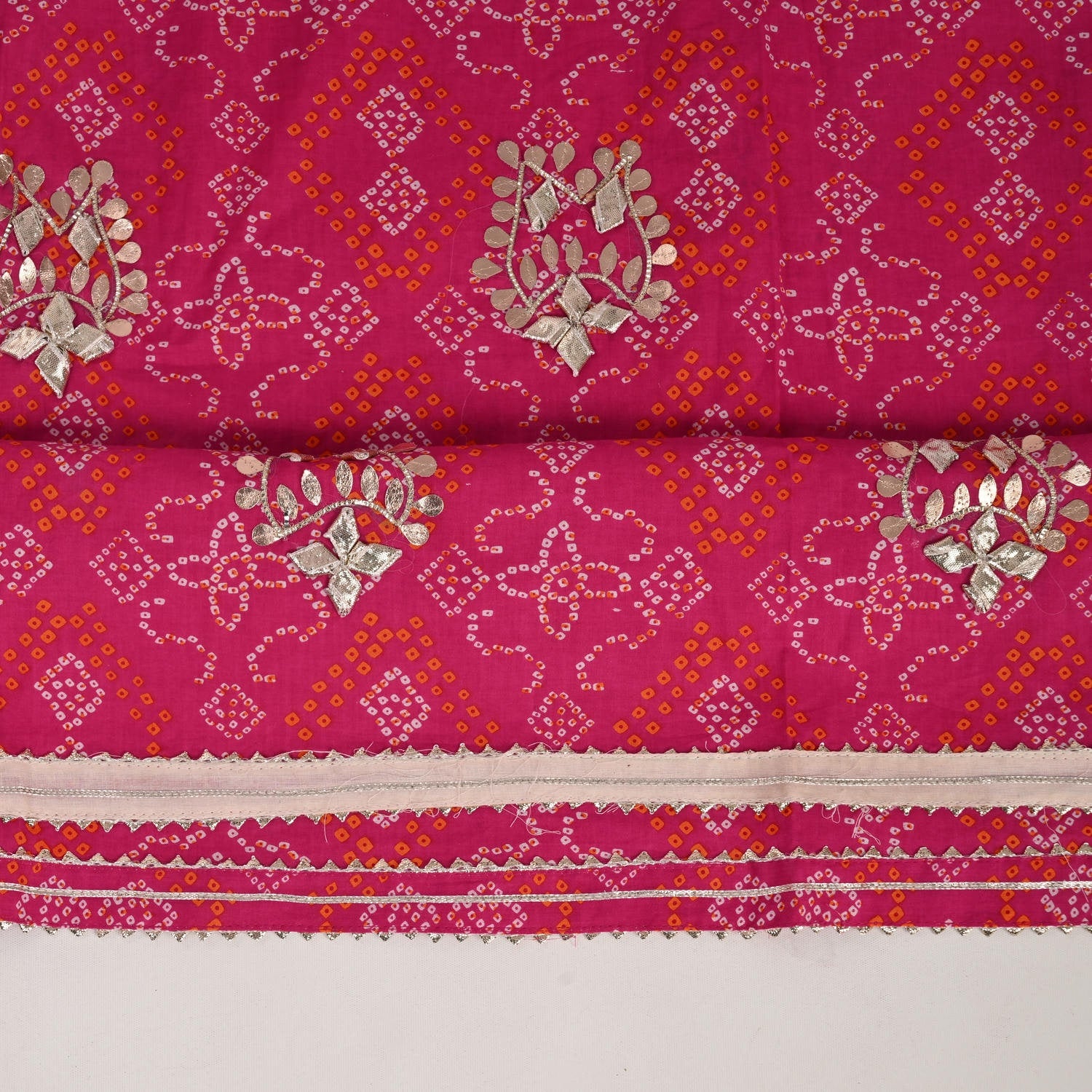 Jaipuri Bhandej GotaPatti Cotton Unstitched Suit Set