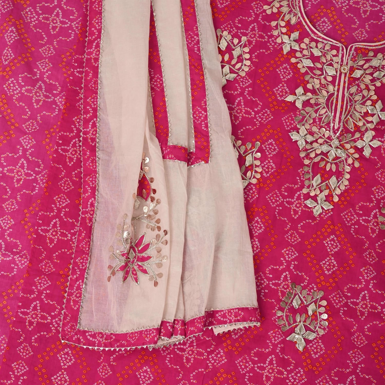 Jaipuri Bhandej GotaPatti Cotton Unstitched Suit Set