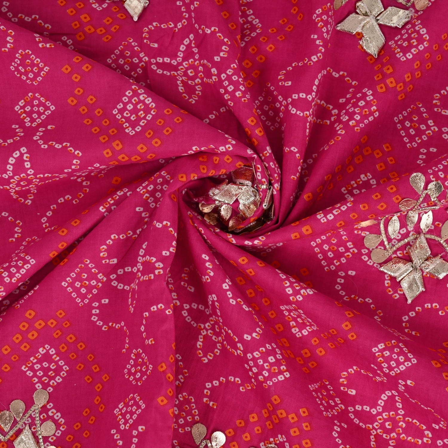 Jaipuri Bhandej GotaPatti Cotton Unstitched Suit Set