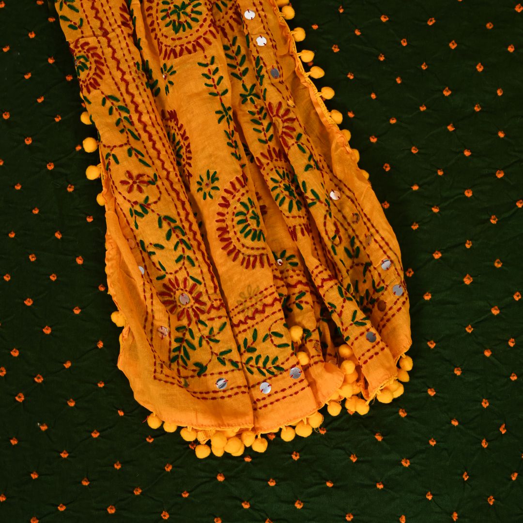 Jaipuri Green Bandhani Phulkari Cotton Unstitched Salwar Suit