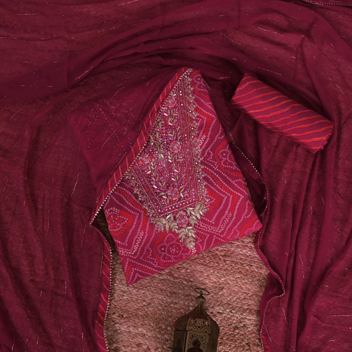Jaipuri Rani Bandhani Silk Unstitched Salwar Suit
