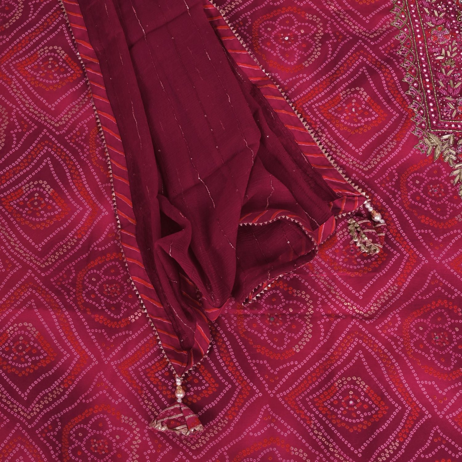 Jaipuri Rani Bandhani Silk Unstitched Salwar Suit