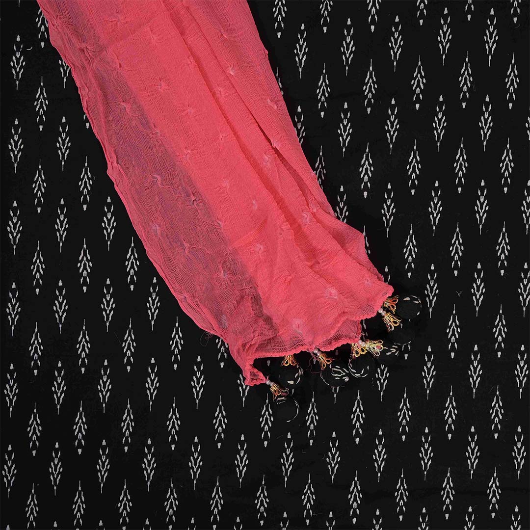 Jet Black Block Printed Unstitched Cotton Jaipuri Suit Set With Chiffon Dupatta