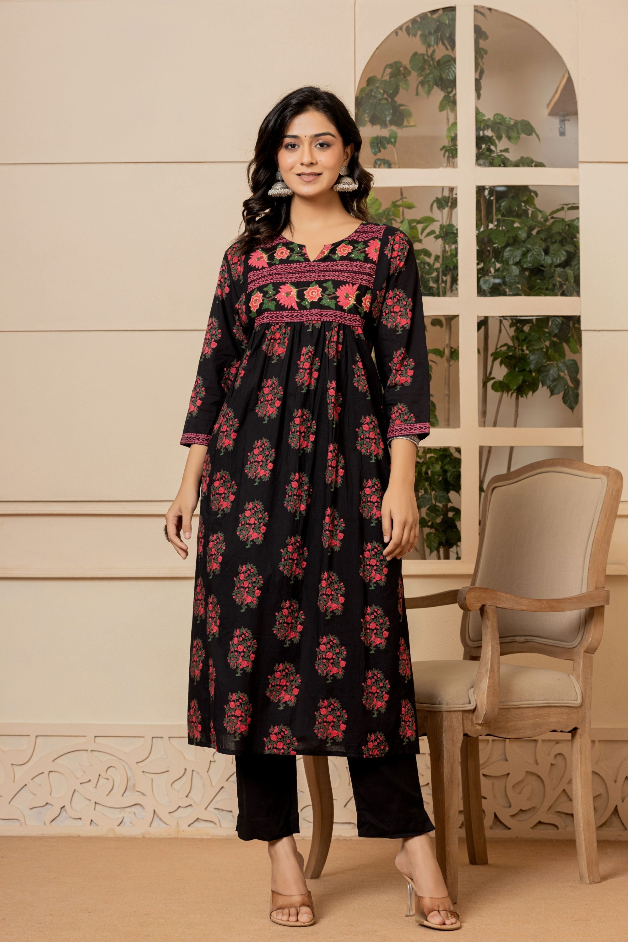 Jet Black Mughal Cotton Suit Set