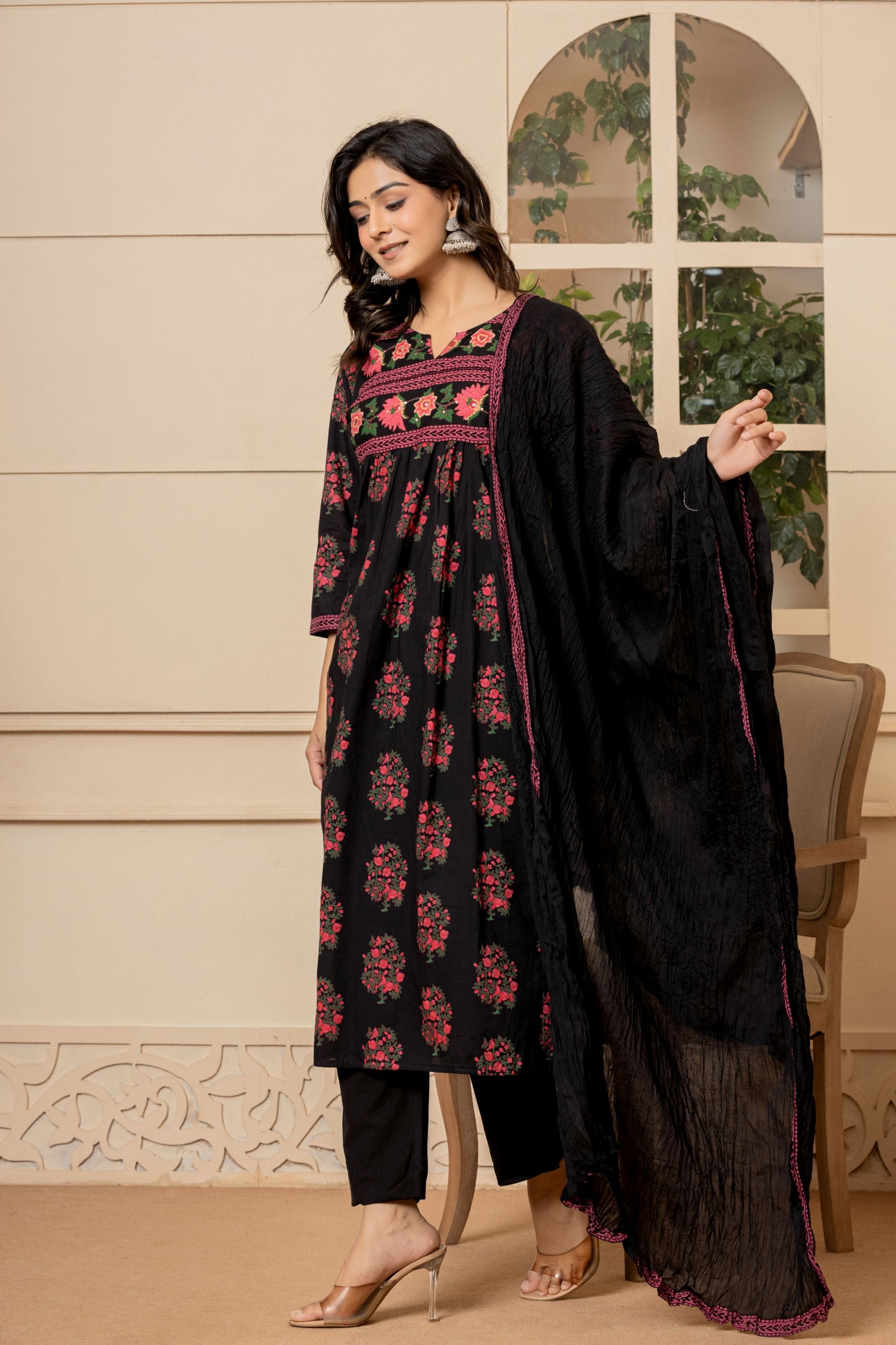Jet Black Mughal Cotton Suit Set