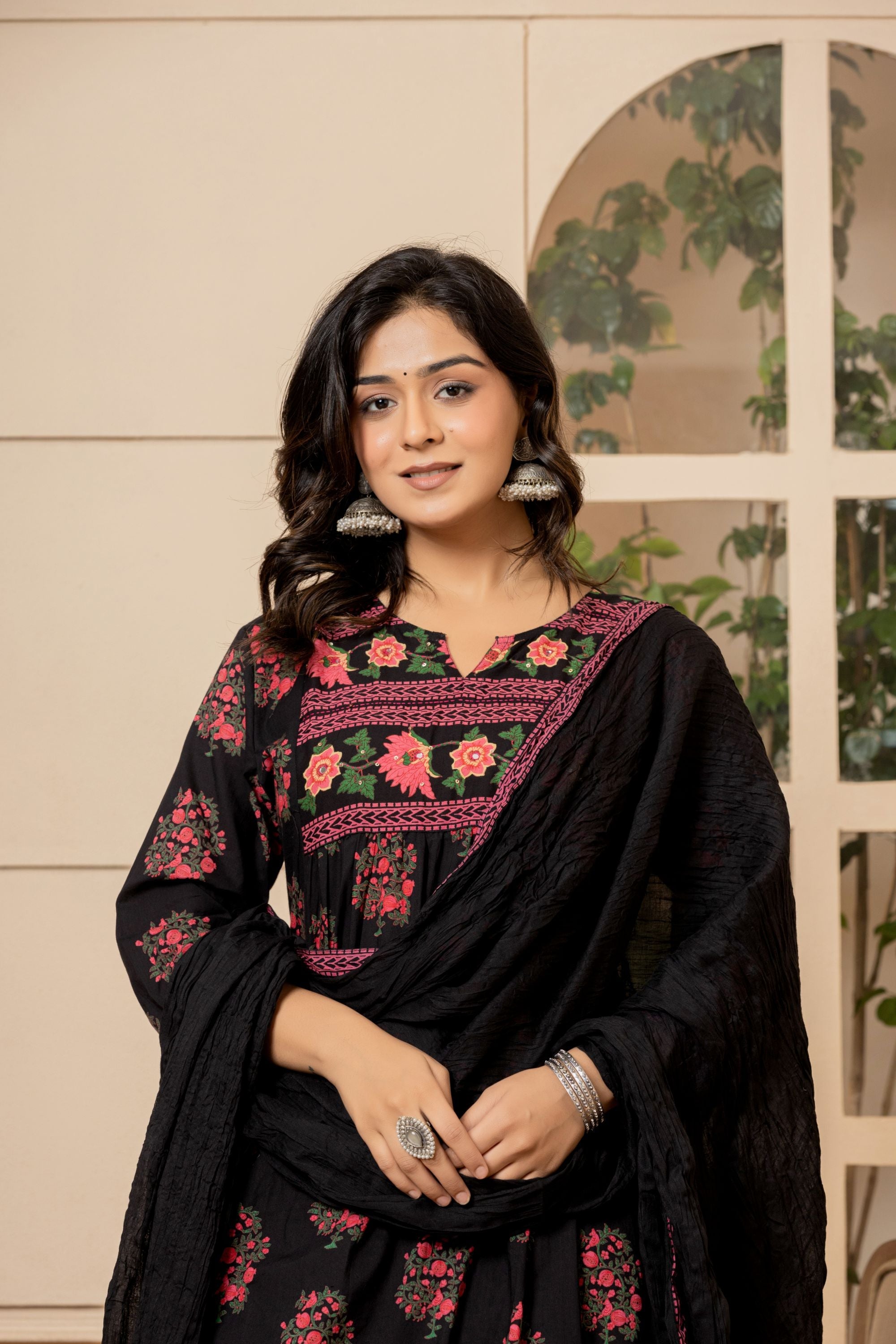 Jet Black Mughal Cotton Suit Set