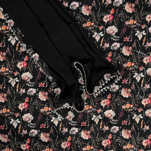 Jet Black Pichwai Print Linen Suit Set