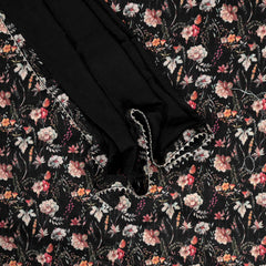 Jet Black Pichwai Print Linen Unstitched Suit Set