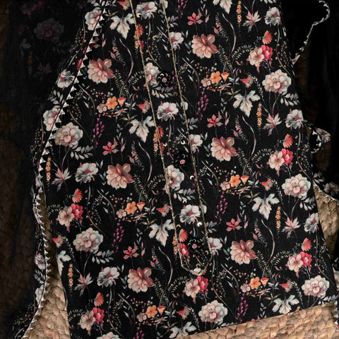 Jet Black Pichwai Print Linen Unstitched Suit Set