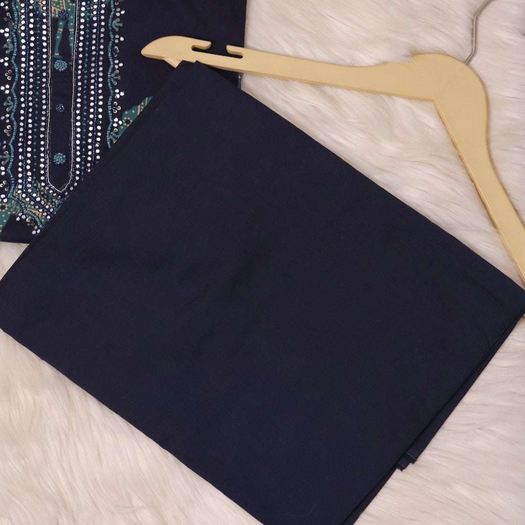 Juniper Blue Rajasthani Cotton Unstitched Suit Set