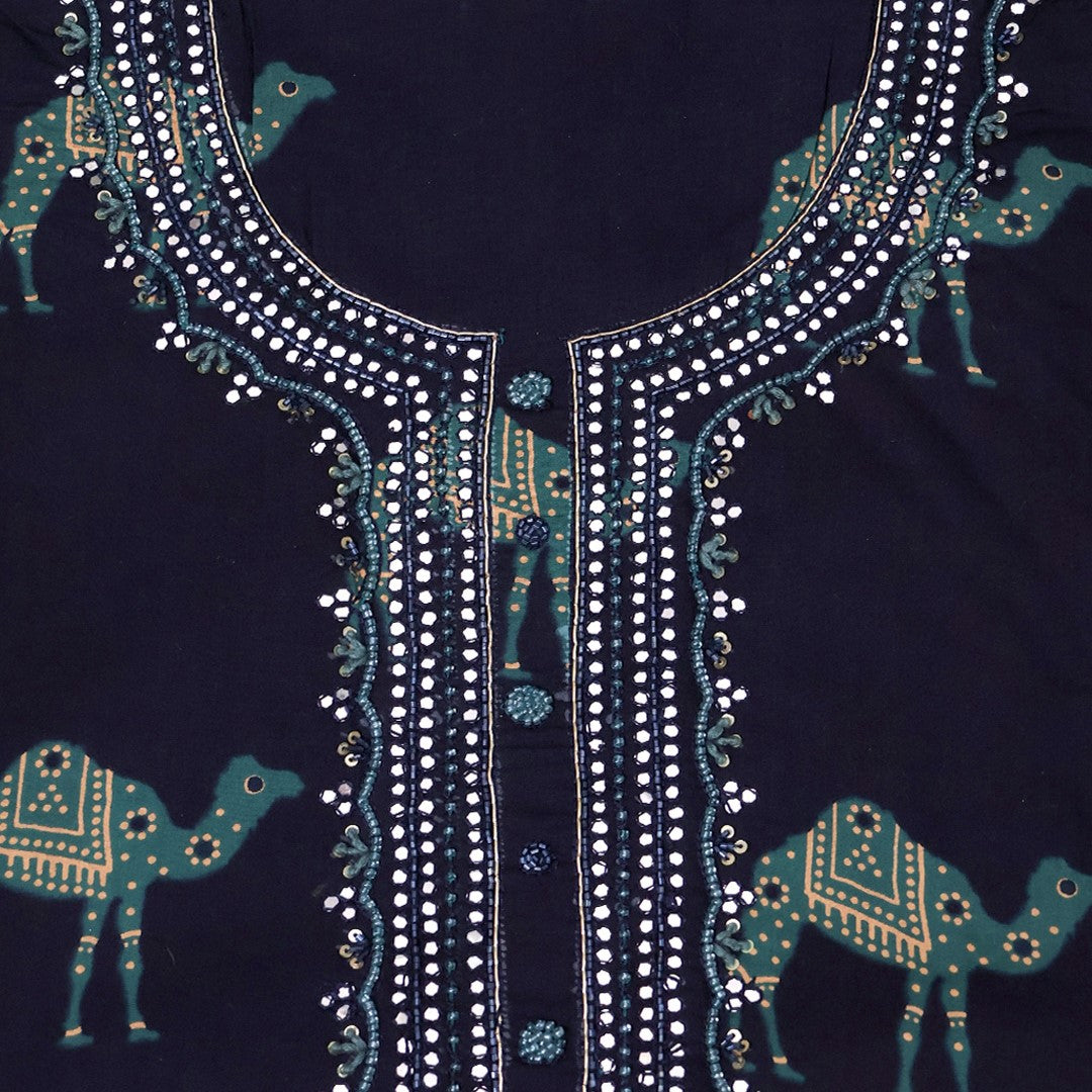 Juniper Blue Rajasthani Cotton Unstitched Suit Set