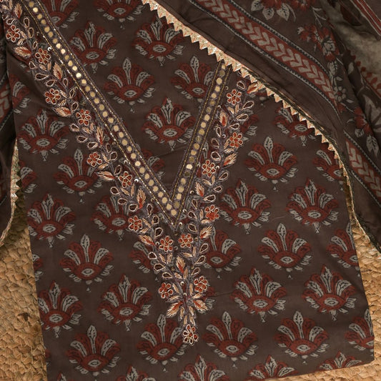 Taupe Brown Butti Cotton Suit Set