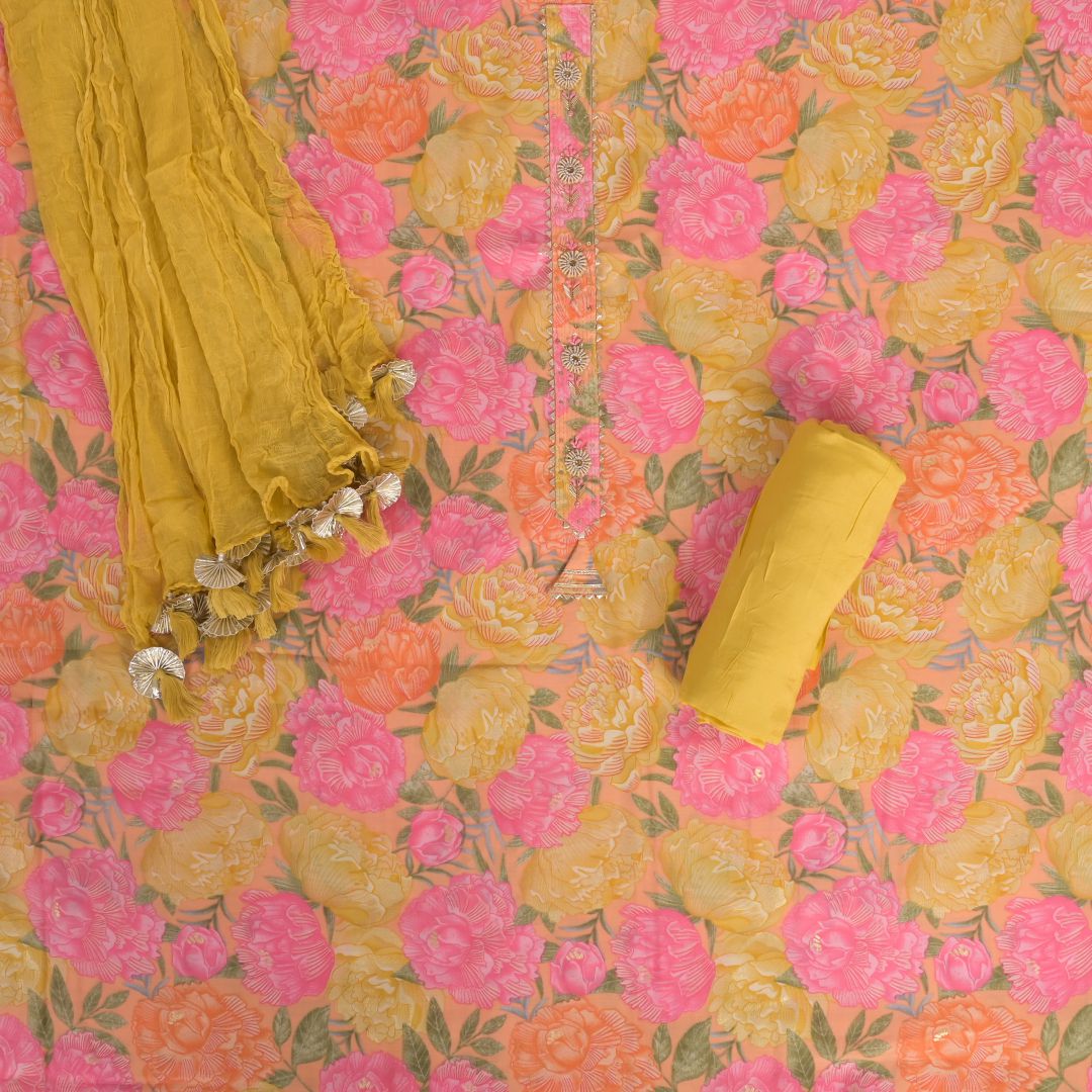 Multi Flower Modal Silk Unstitched Salwar Suit