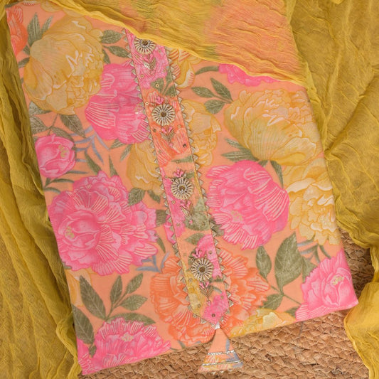 Multi Flower Modal Silk Suit Set
