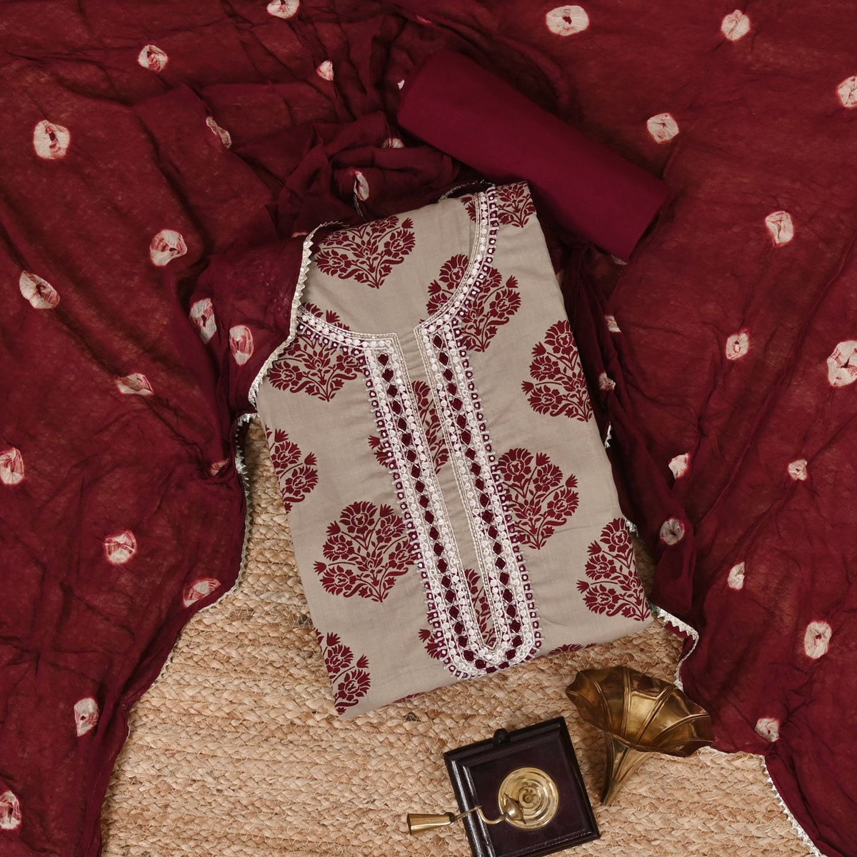 Sandy Block Print Cotton Unstitched Salwar Suit