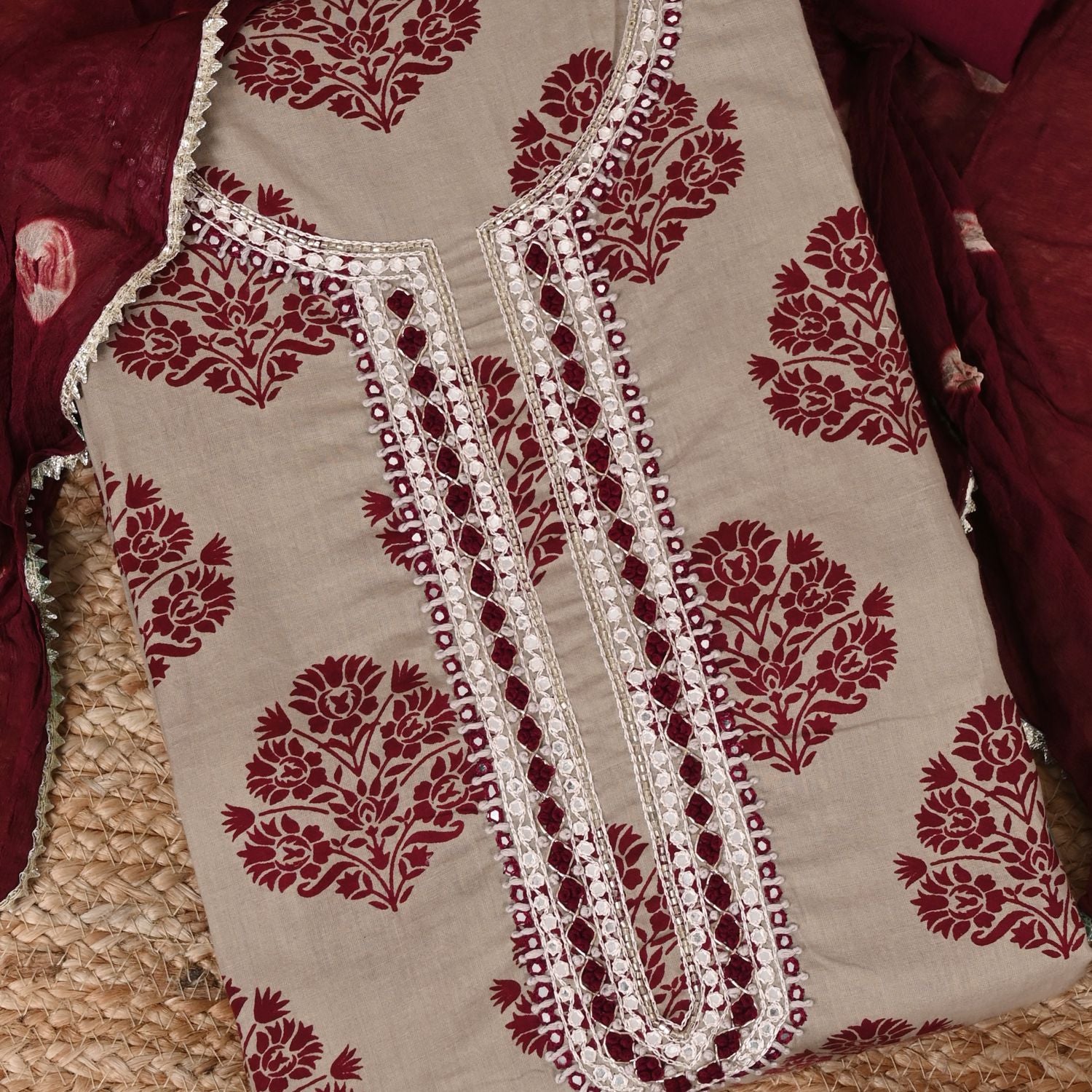 Sandy Block Print Cotton Unstitched Salwar Suit