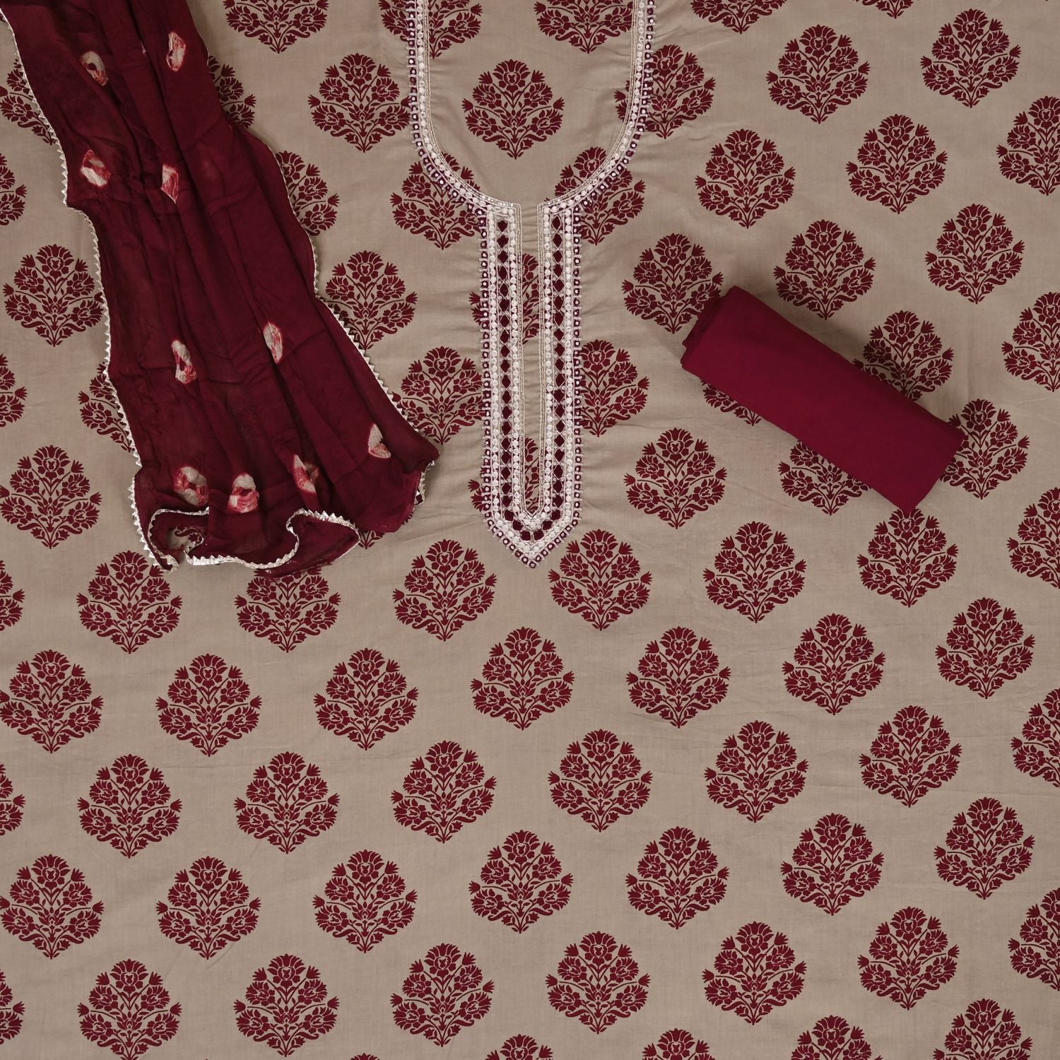 Sandy Block Print Cotton Unstitched Salwar Suit