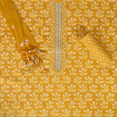 Mustard Yellow Butti Cotton Unstitched Suit Set