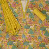 Catchy Yellow Bagh Print Cotton Unstitched Suit Set
