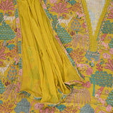 Catchy Yellow Bagh Print Cotton Unstitched Suit Set