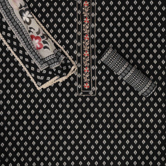 Black Bagru Printed Cotton Suit Set with Organza Dupatta