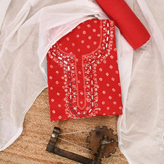 Apple Red Hand Bhandej Cotton Suit Set