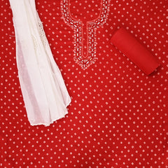 Apple Red Hand Bhandej Cotton Suit Set